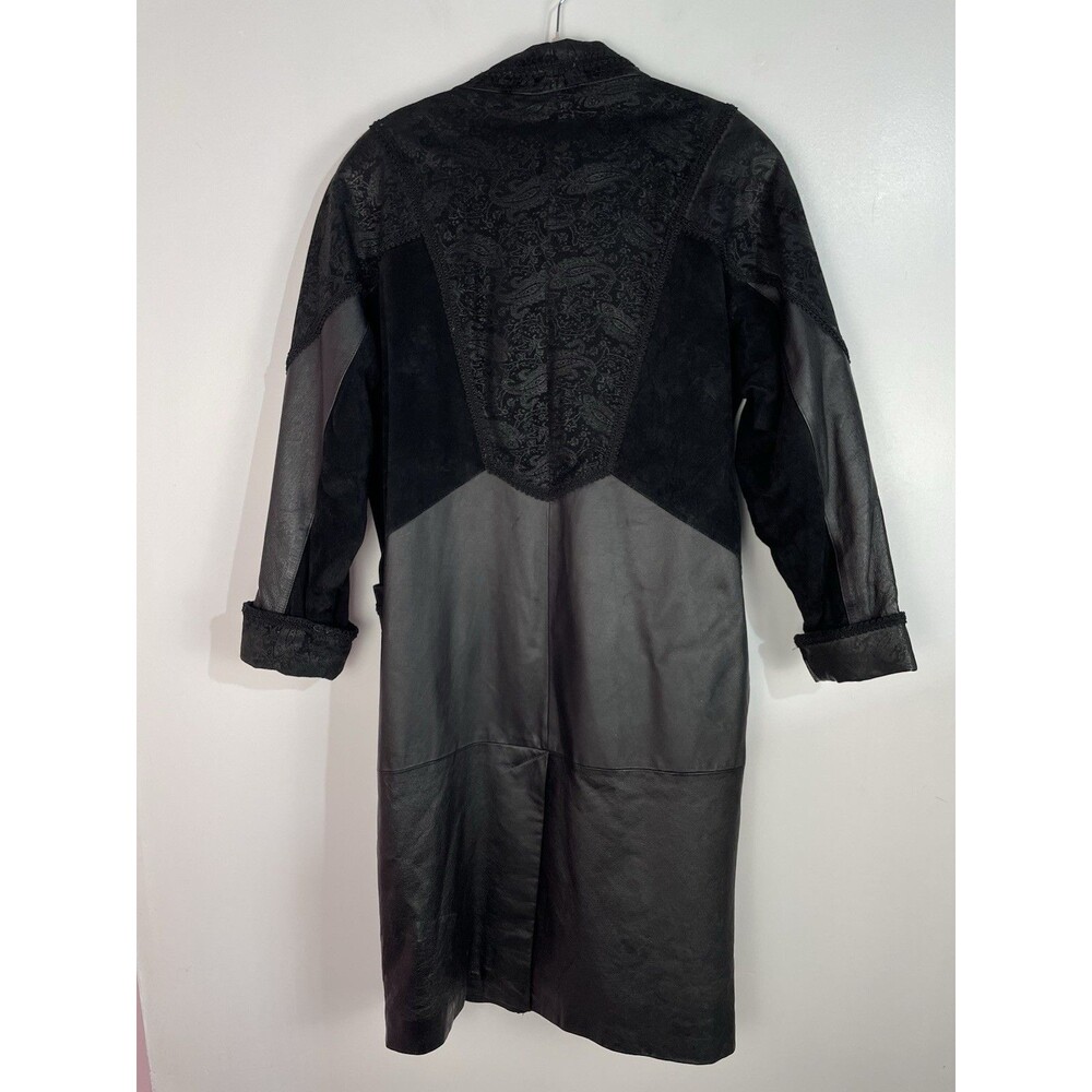 Vtg‎ Wilsons Leather Trench Coat Women MP Suede Paisley Moto Double Breast 80s - Picture 2 of 16